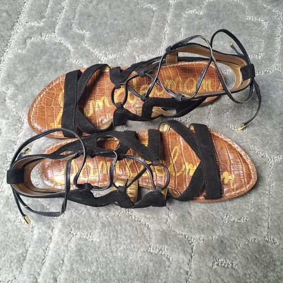 SAM EDELMAN GEMMA BLACK LEATHER GLADIATOR FLATS SANDALS WOMENS SIZE 6.5M - Picture 2 of 9